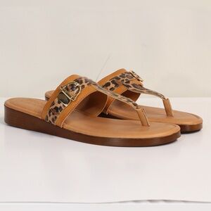 Tuscany By Easy Street Women's Brown Animal Print Thong Slide Sandal NWOT